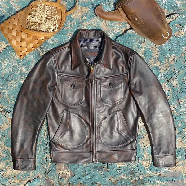 Tailor Brando Full Grain Teacore Horsehide Classic Handaged Mendoza Men's Genuine Leather Biker Jacket Tailor Brando