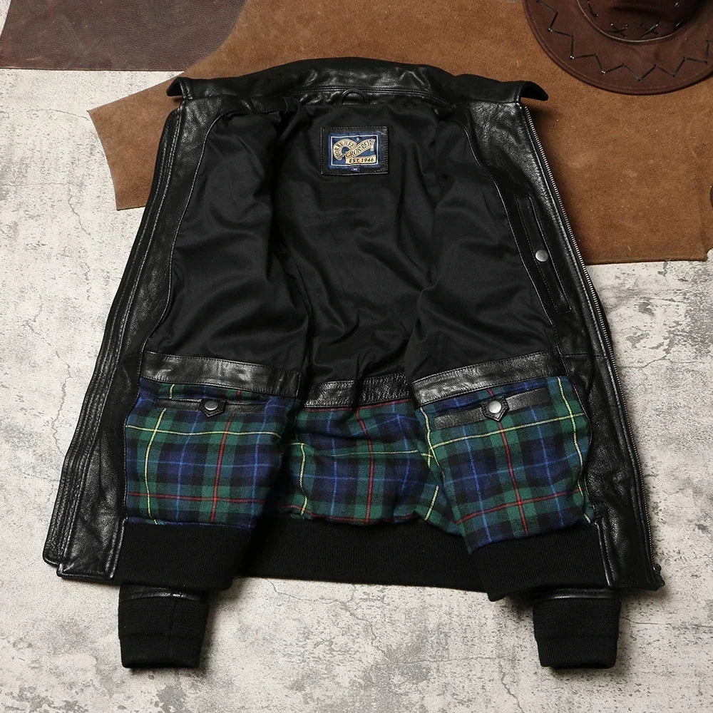 Genuine Leather A2 Leather Jacket Wax Dyed Unpainted Goat Skin Jacket for Men and Women's Racing, Same Style Flying Suit