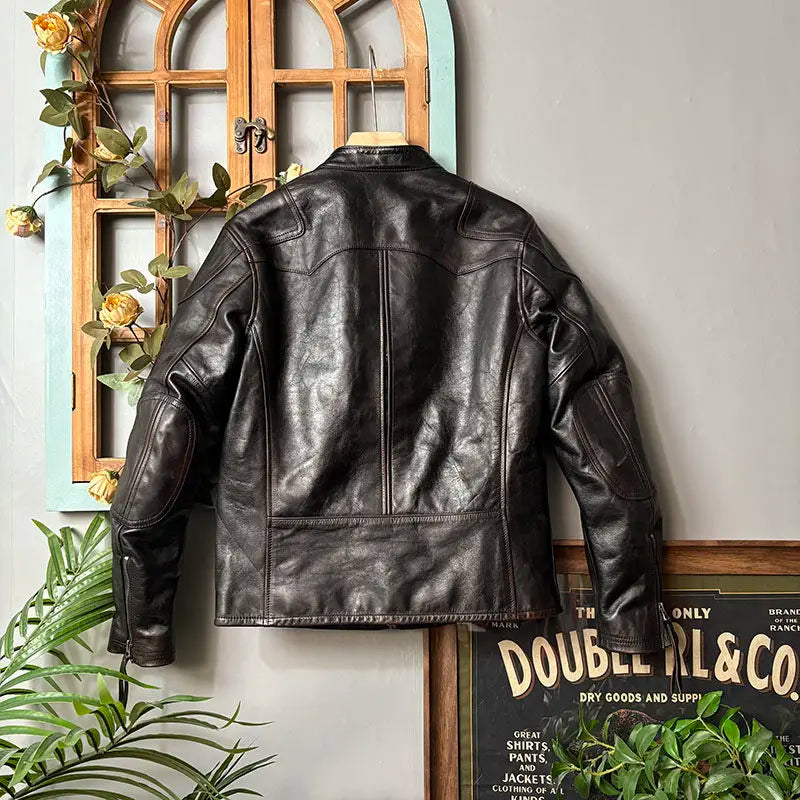 Tailor Brando Heavyweight Italian Vegetable-Tanned Tea-Core Cowhide Classic Venom Men's Retro Short Genuine Leather Jacket Tailor Brando