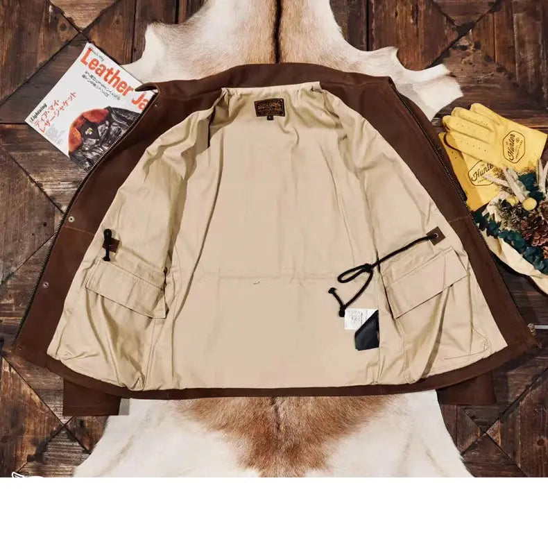 Tailor Brando American Vintage Full-Grain Cowhide Four-Pocket Men's Classic Leather Safari Jacket Tailor Brando