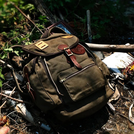 Tailor Brando American Retro FR825 Oil Waxed Canvas & Vegetable Tanned Leather Size 45*47*15cm Classic Unisex Backpack Tailor Brando