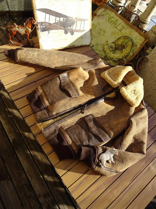 Tailor Brando Heavy Duty Aged Cashmere Classic A2 Pilot Jacket Men's Genuine Fur Warm Jacket