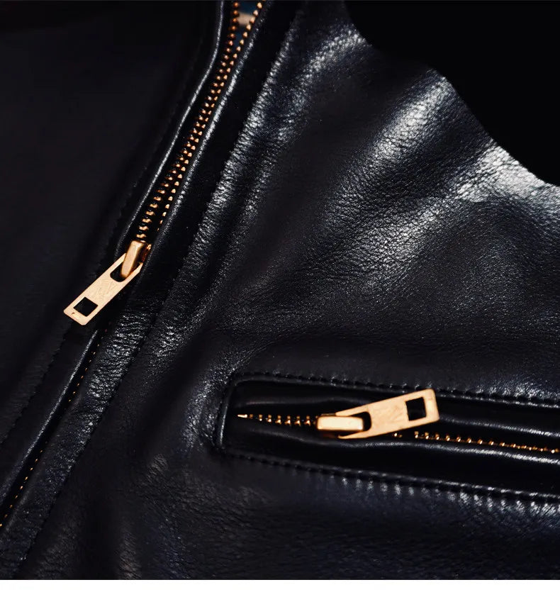 Tailor Brando Full Frain Vegetable Tanned Men's Short Genuine Leather Biker Jacket Tailor Brando