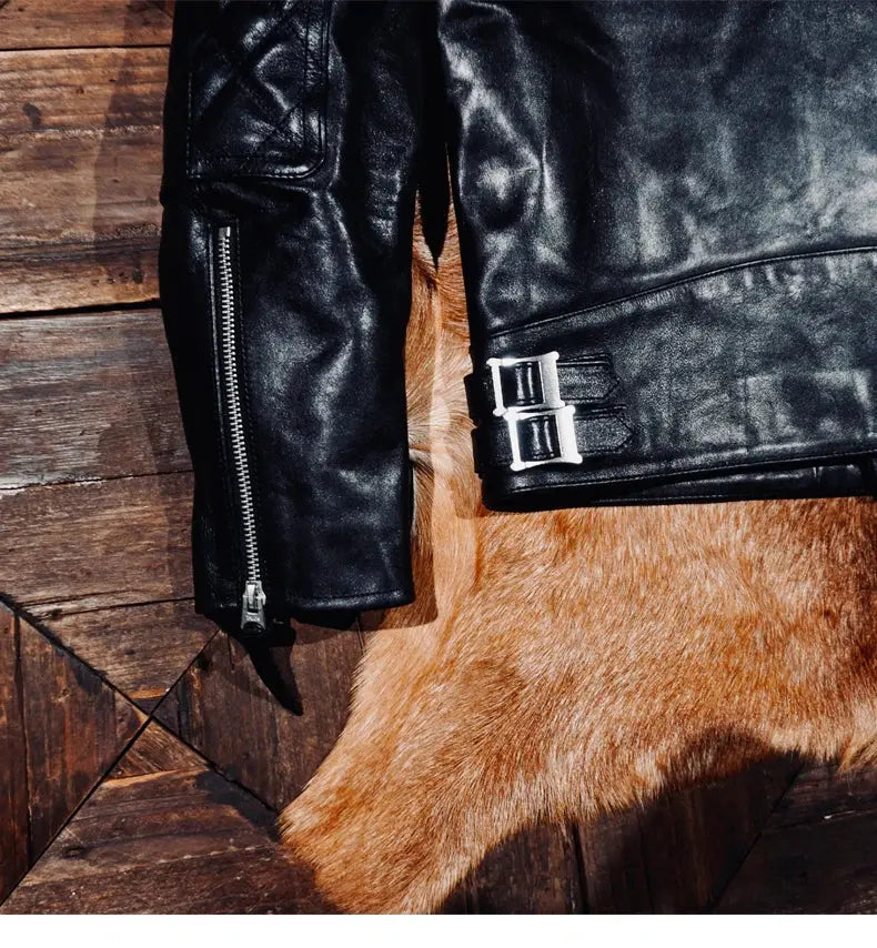 Tailor Brando Classic Model 445 Full Grain Vegetable Tanned Horsehide Men's Classic Double Rider Genuine Leather Biker Jacket Tailor Brando