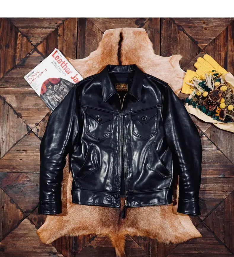 Tailor Brando Italian Full Grain Vegetable Tanned Horsehide Mendoza Vintage Genuine Leather Men's Motorcycle Jacket Tailor Brando