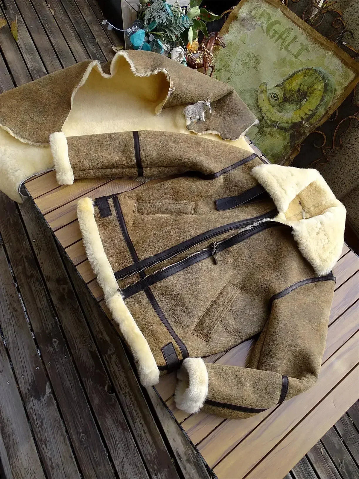 Tailor Brando Original Sheep Shearling American Vintage B6 Classic Pilot Jacket Men's Warm Real Fur Jacket Tailor Brando