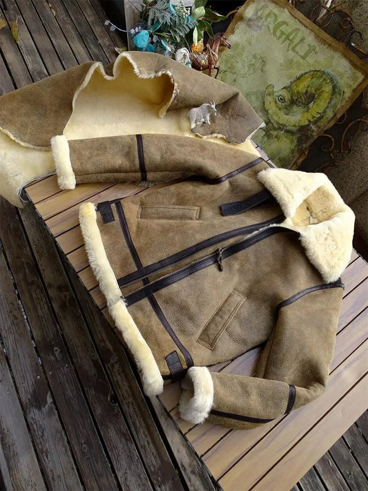 Tailor Brando Original Sheep Shearling American Vintage B6 Classic Pilot Jacket Men's Warm Real Fur Jacket Tailor Brando