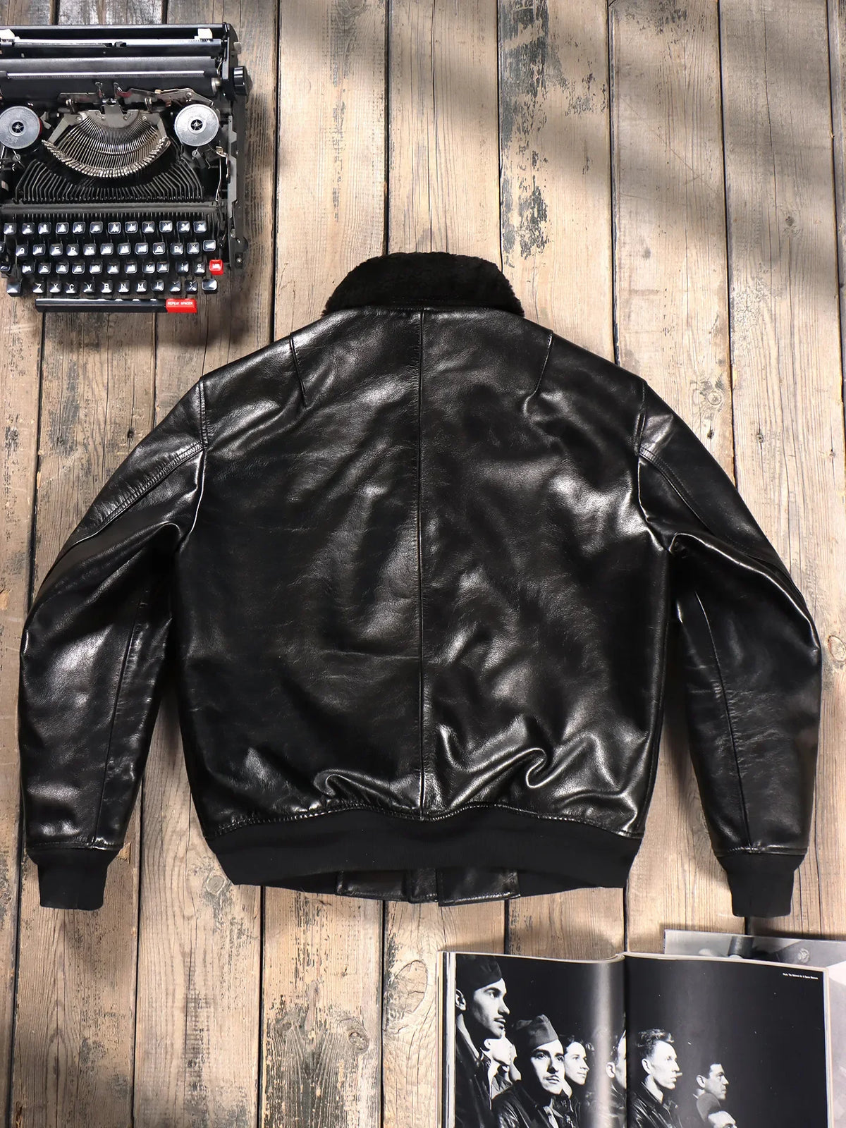 Tailor Brando Full-Grain Cowhide American Vintage B15 Men's Classic Lapel Genuine Leather Bomber Jacket Tailor Brando