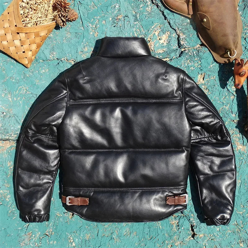 Tailor Brando Full-Grain Sheepskin Men's Winter Warm Short-Length Genuine Leather Down Jacket Tailor Brando