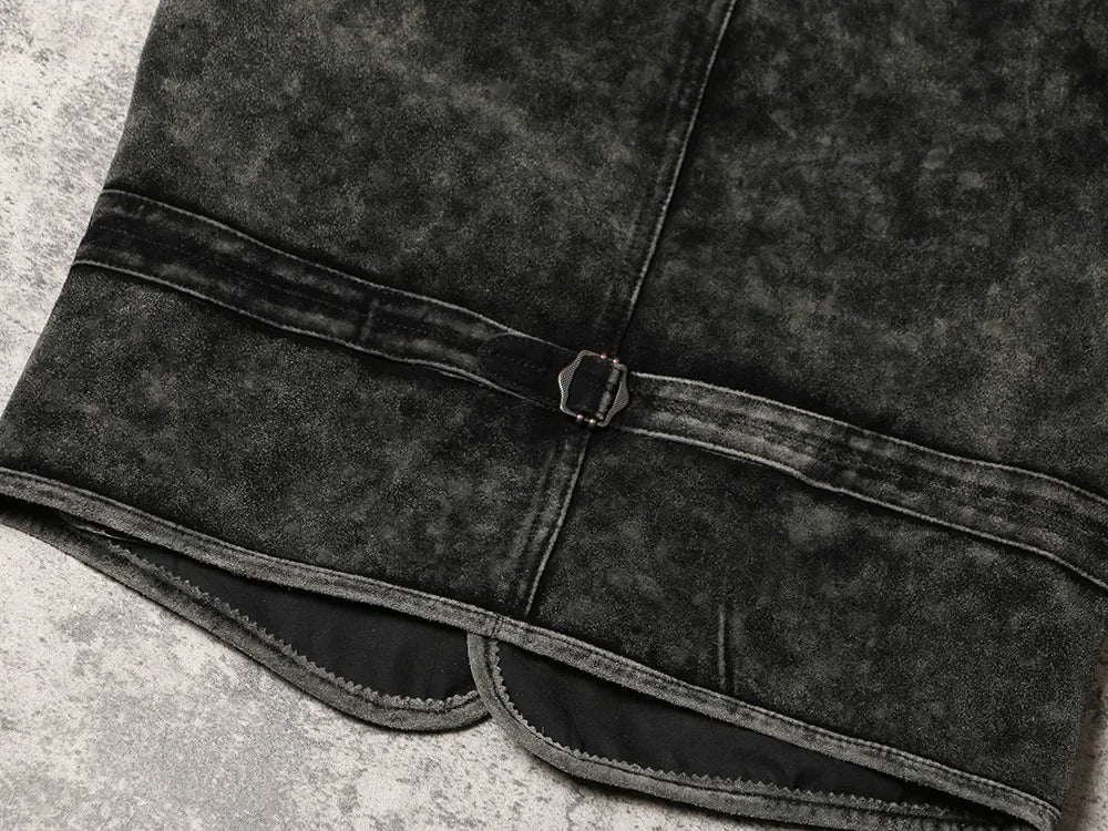 Retro RL Distressed Suede Vest Men's Genuine Leather Jacket Vest with Cowhide on Both Sides Wearing Camisole Liu Wen Style