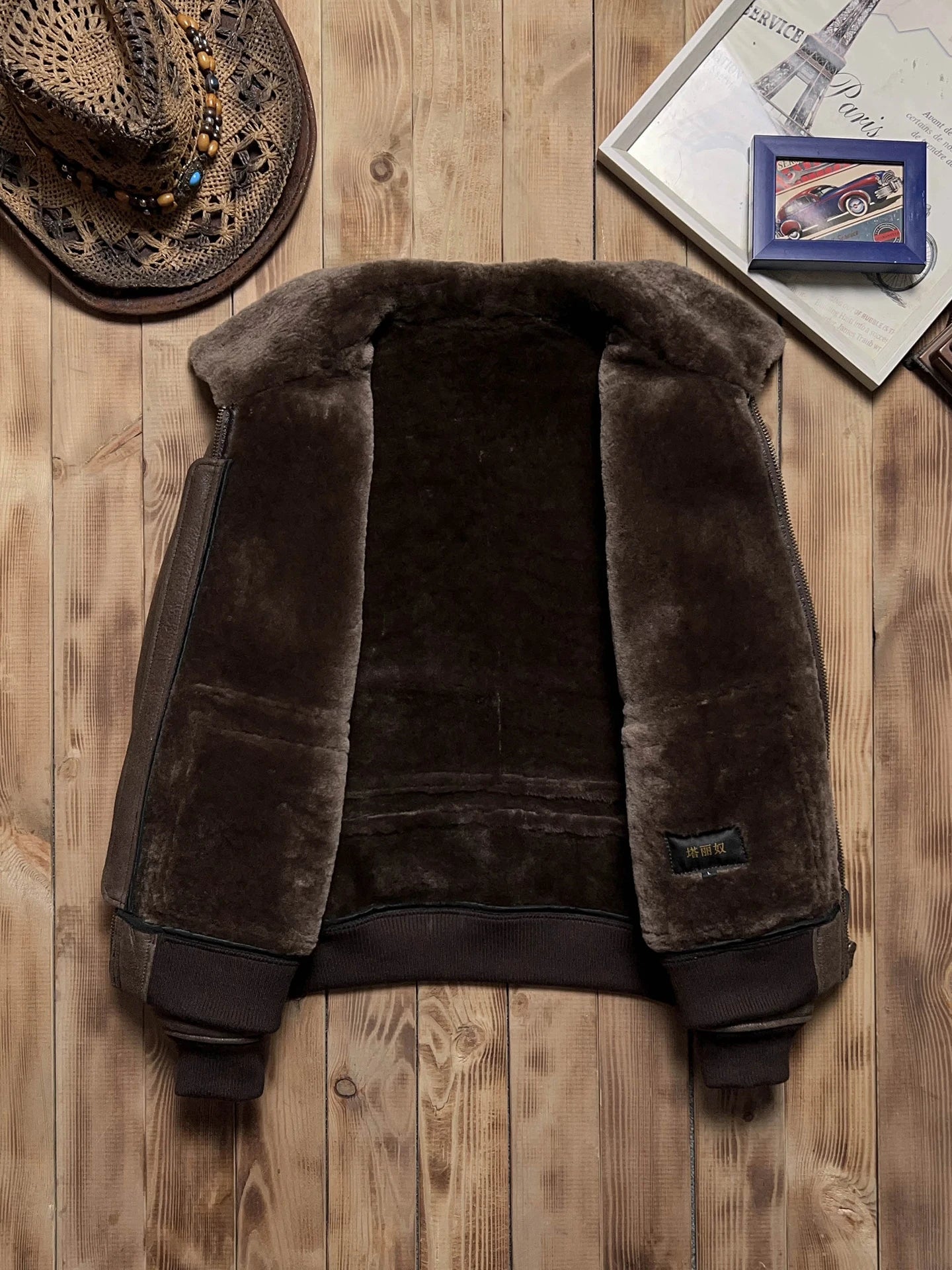 Tailor Brando Turkish Shearling Classic A2 Aviator Jacket Men's Classic Genuine Leather Fur Jacket