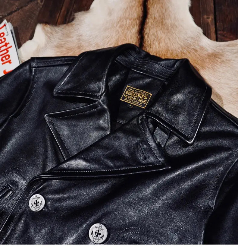 Tailor Brando Heavyweight Full-Grain Vegetable-Tanned Horsehide Classic 740 Churchill Double-Breasted Genuine Leather Coat Tailor Brando