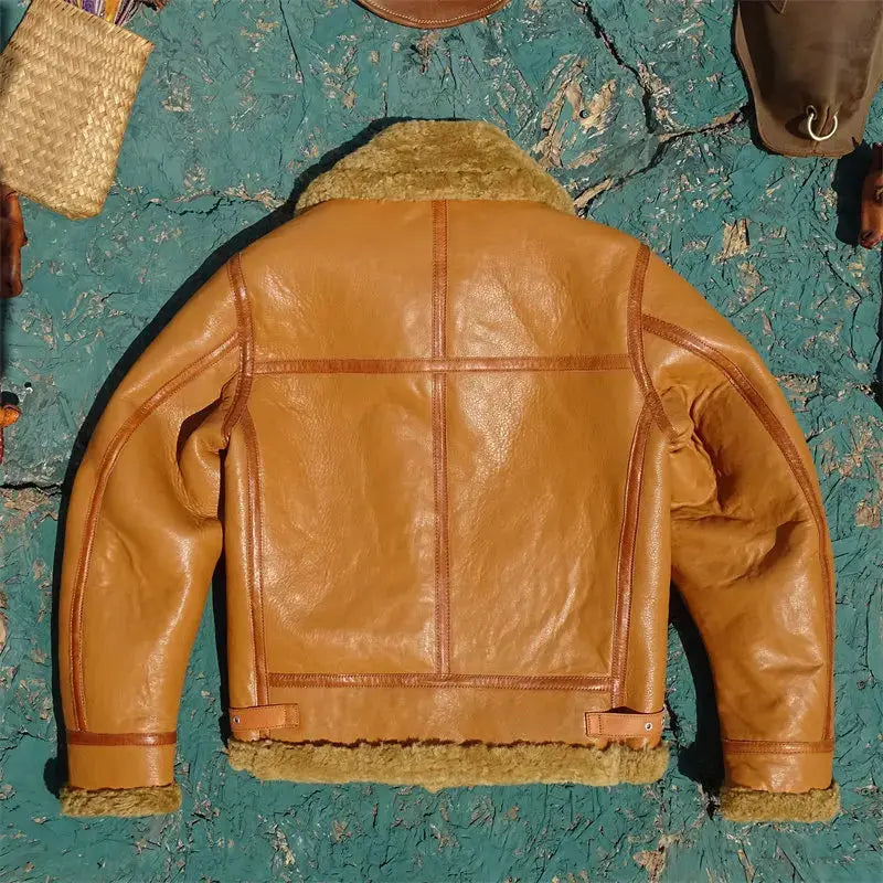 Tailor Brando Turkish Sheep Shearling Classic B3 Men's Retro Warm Winter Genuine Leather Bomber Jacket Tailor Brando
