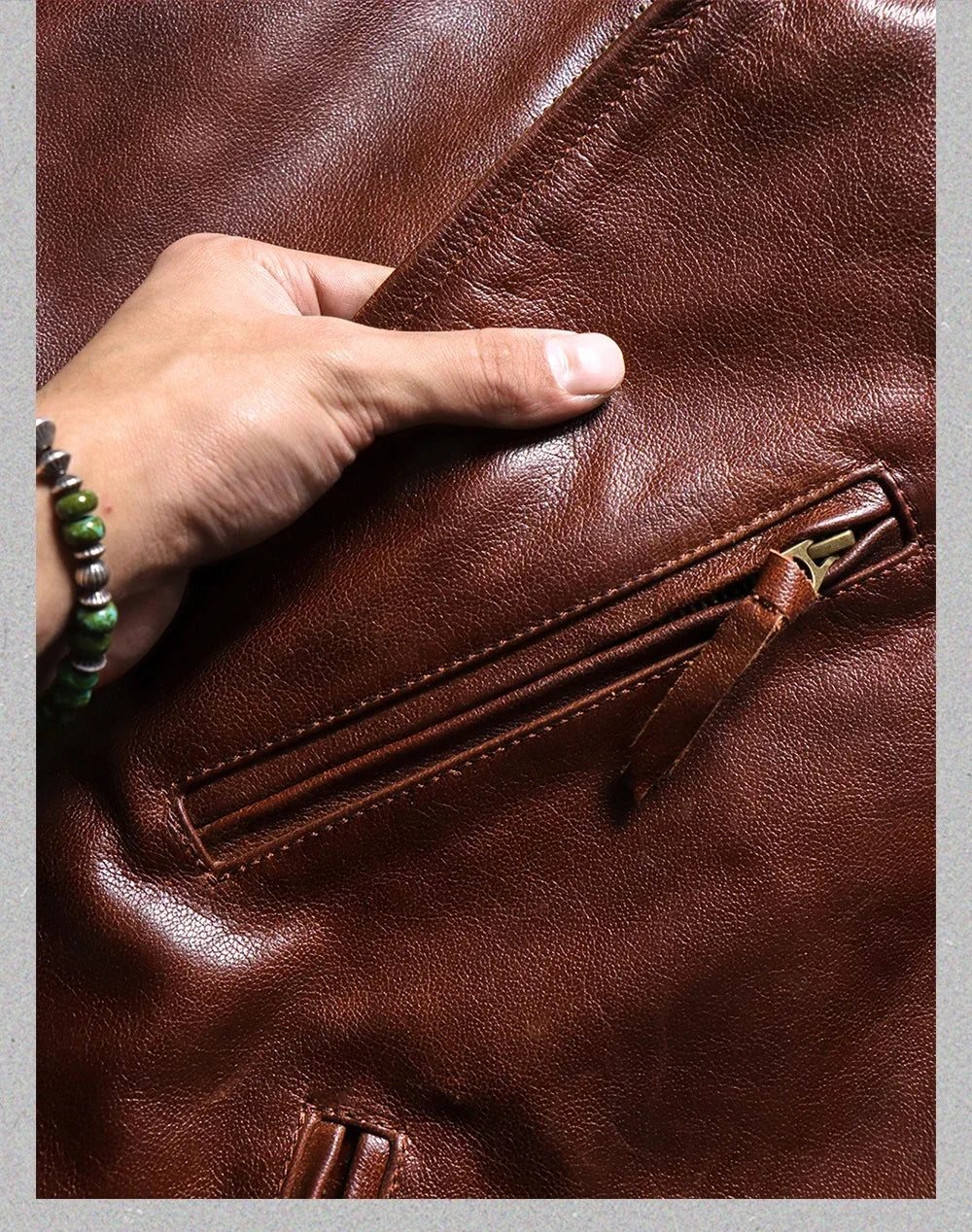 Tailor Brando Vegetable Tanned Goatskin Venom Style Stand Collar American Vintage Genuine Leather Men's Motorcycle Jacket