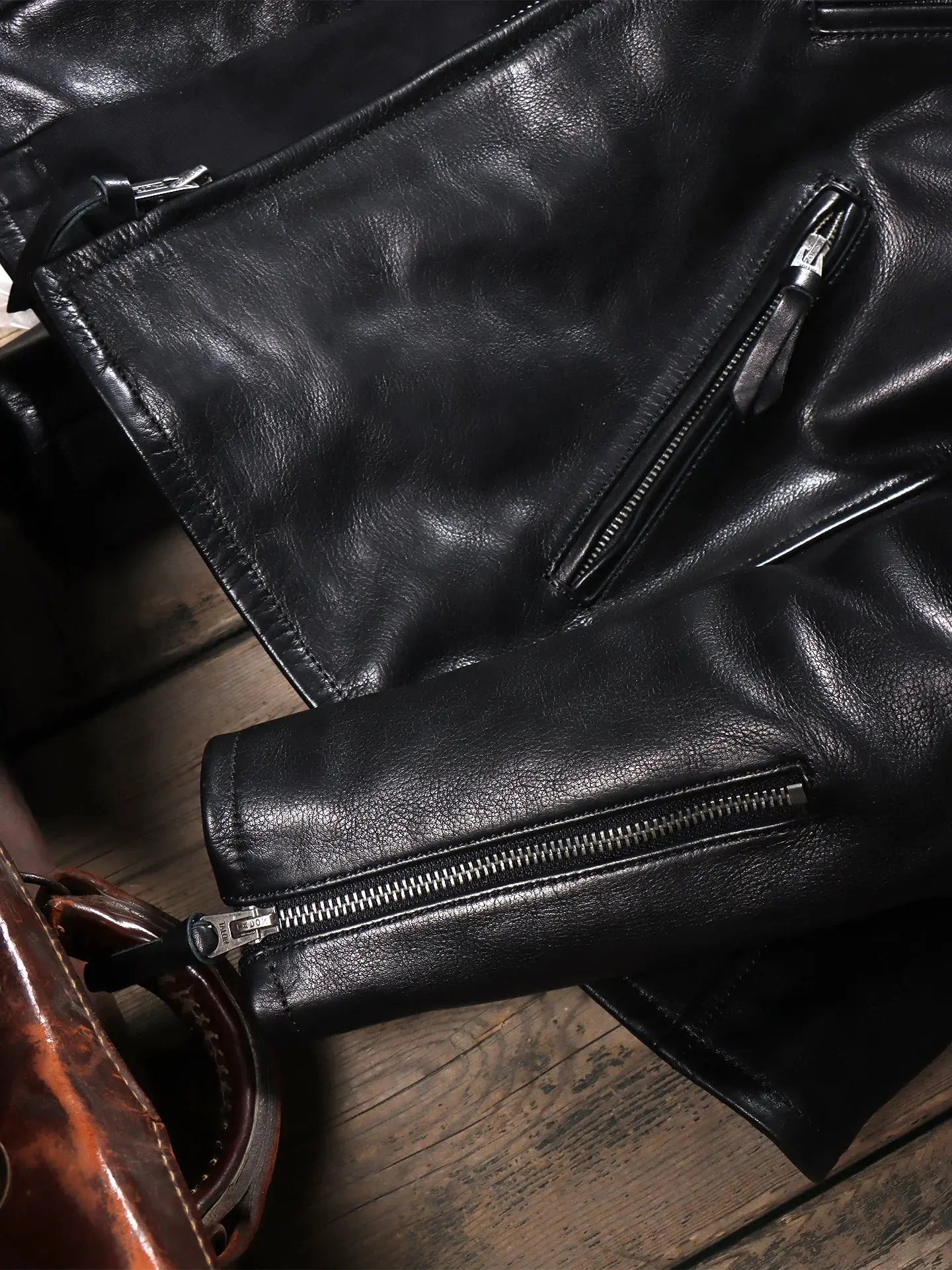 Tailor Brando 1.4mm Uncoated Vegetable-Tanned Calfskin Men's Classic Venom Retro Genuine Leather Motorcycle Jacket Tailor Brando