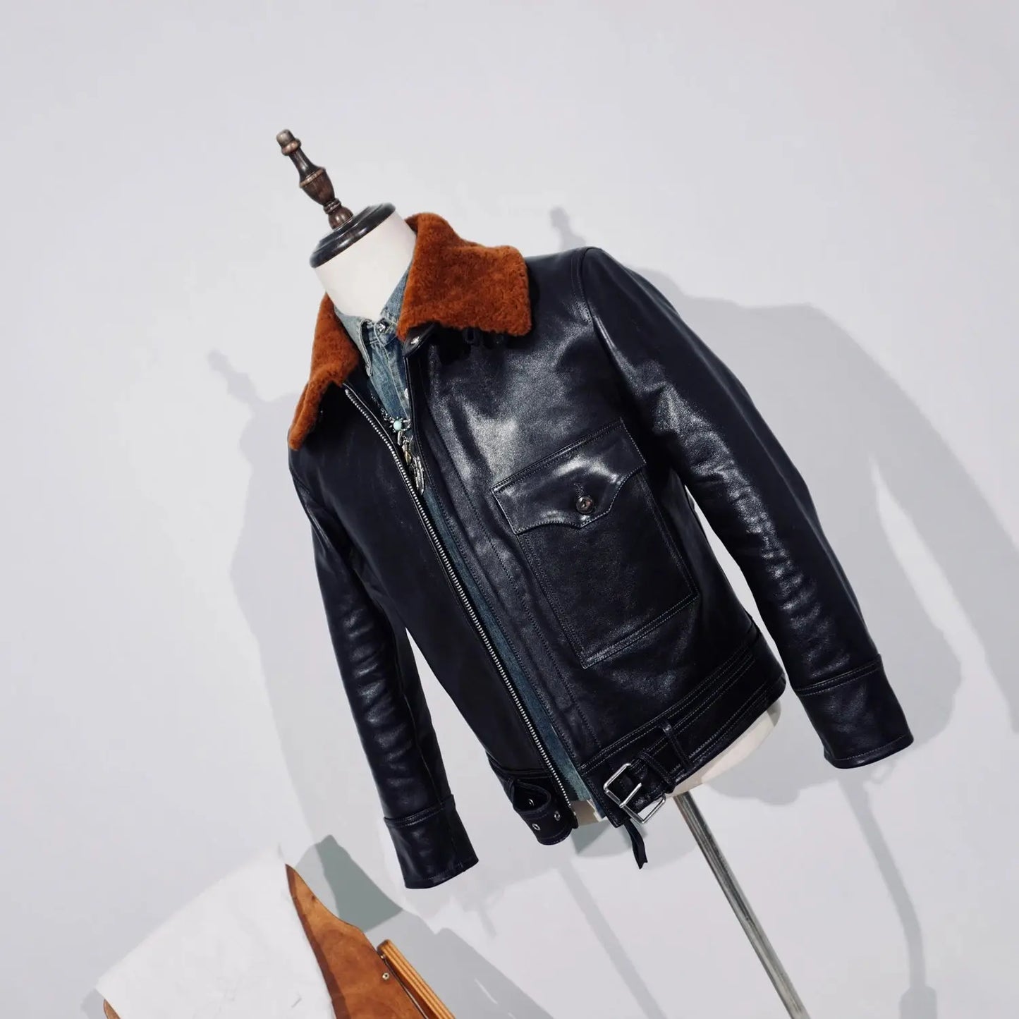 Tailor Brando Full-Grain Vegetable-Tanned Horsehide Classic B2 Bomber Jacket Men's Genuine Leather Jacket Tailor Brando