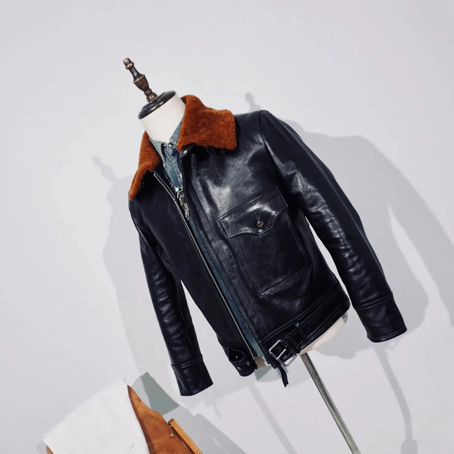 Tailor Brando Full-Grain Vegetable-Tanned Horsehide Classic B2 Bomber Jacket Men's Genuine Leather Jacket Tailor Brando