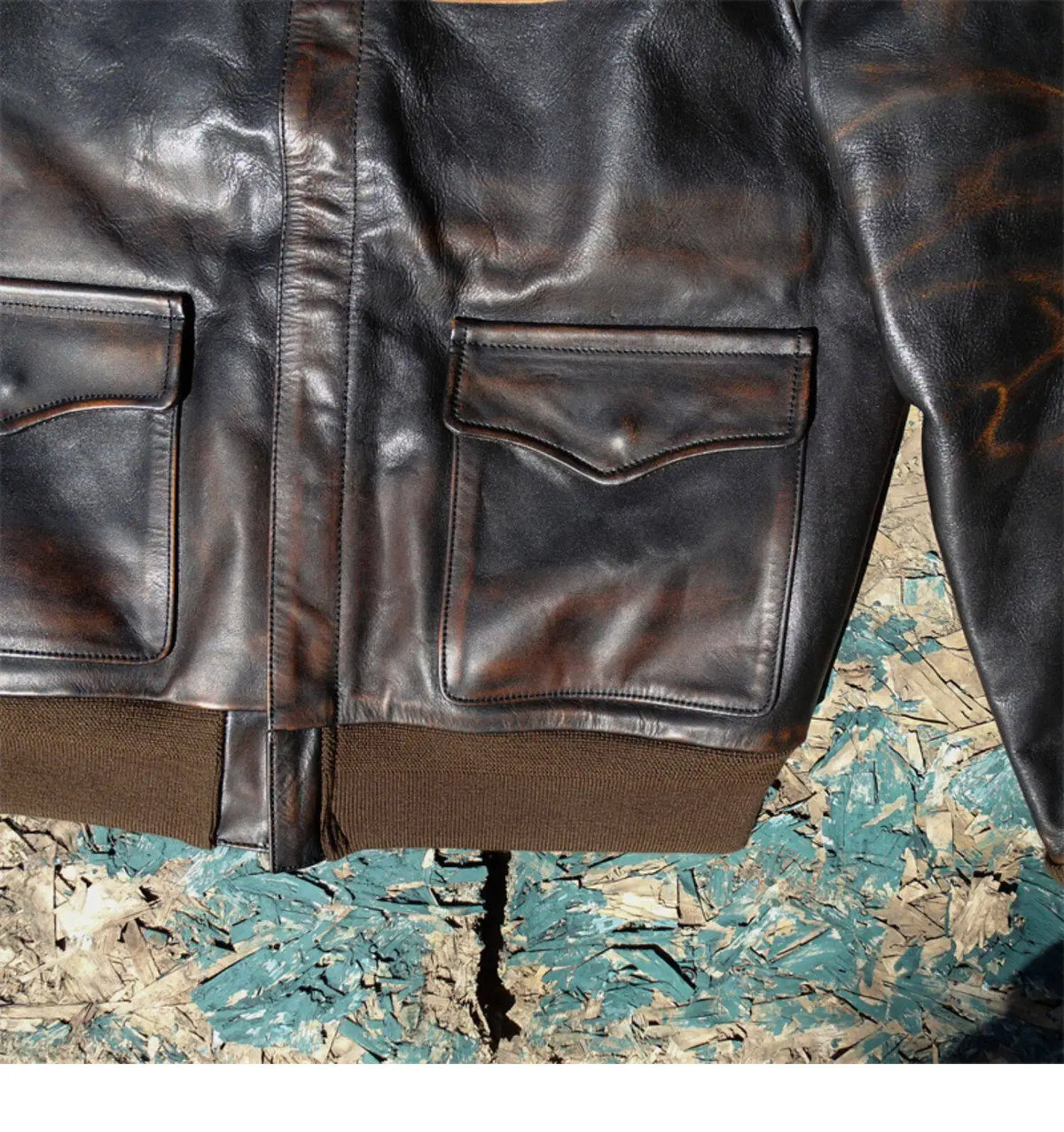 Tailor Brando  Full Grain Vegetable Tanned Tea Core Horsehide Escape A2 Handaged Men's Genuine Leather Aviator Jacket Tailor Brando