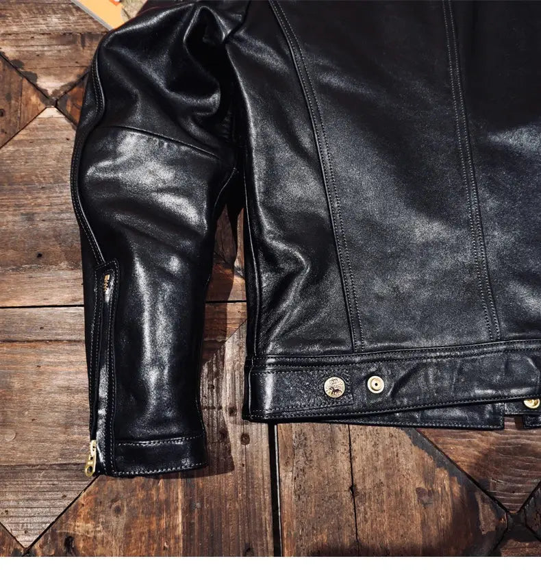 Tailor Brando Full-Grain Vegetable-Tanned Horsehide Classic J100 Men's Stand-Up Collar Motorcycle Genuine Leather Jacket Tailor Brando