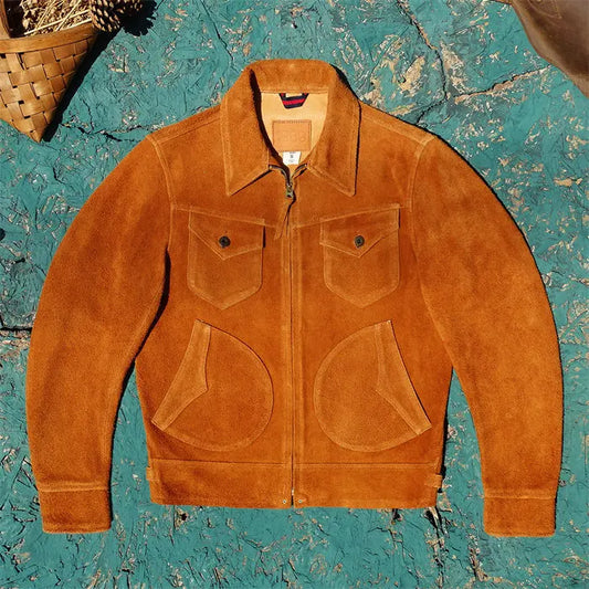 Tailor Brando Suede Goatskin Unlined Vintage Men's Western Style Genuine Leather Farmer's Jacket Tailor Brando