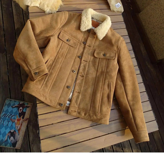 Tailor Brando Authentic Sheepskin Classic American Vintage Western Style Storm Men's Genuine Leather Fur Jacket Tailor Brando
