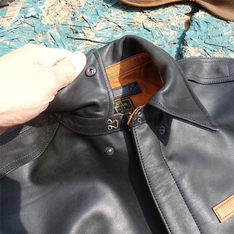 Eastman Escape A2 Edition Flight Suit Black Translucent Dyed Horse Skin Genuine Leather Coat Men's Short Leather Jacket Top