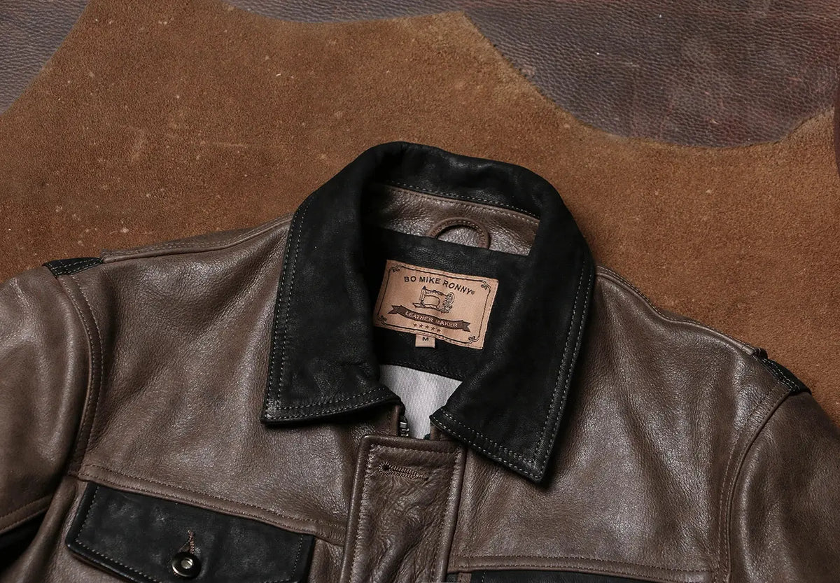 Tailor Brando Suede Cowhide & Full-Grain Goatskin M65 Men's Classic American Vintage Genuine Leather Safari Jacket Tailor Brando