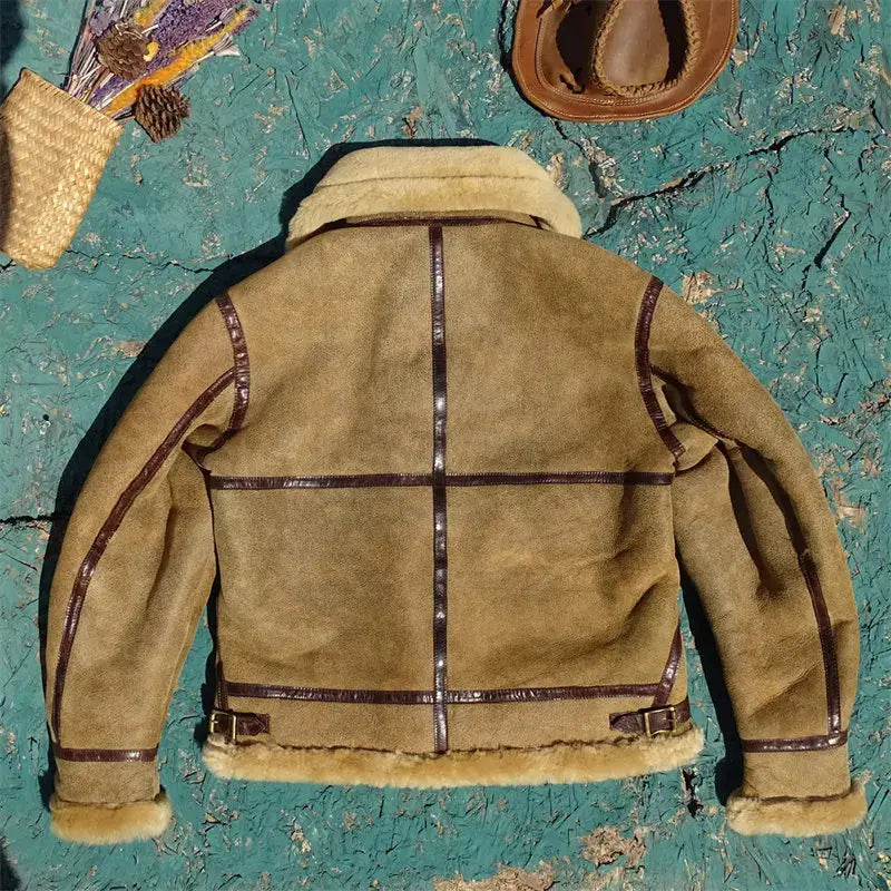 Tailoir Brando Original Sheepskin Shearling Classic B6 Men's Retro Genuine Leather Winter Warm Bomber Jacket Tailor Brando