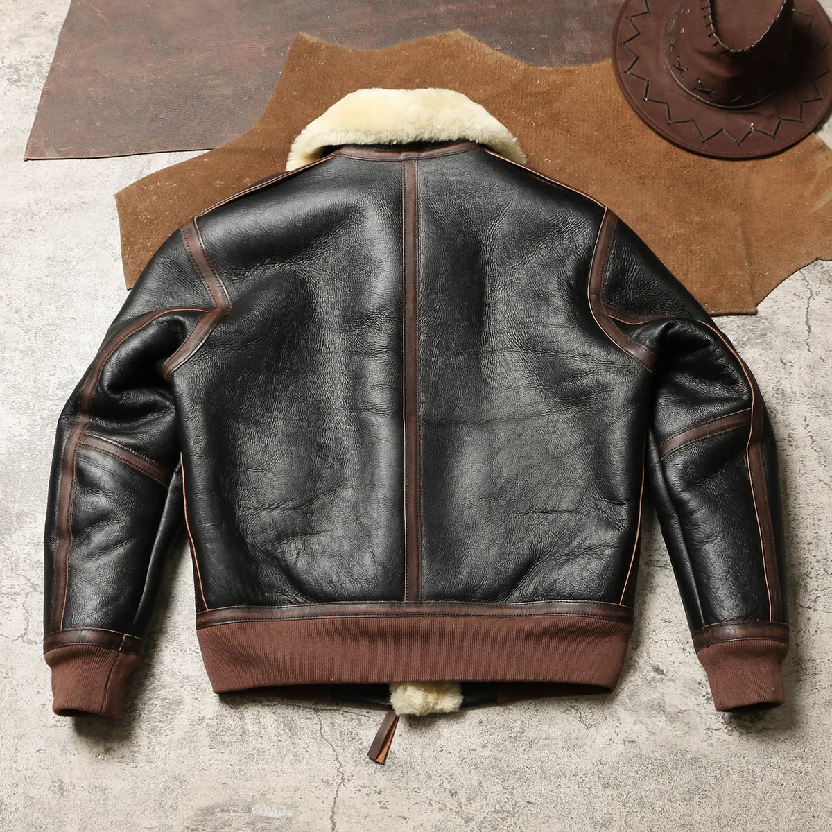 Tailor Brando Authentic Sheep Shearling Men's Vintage G1 Classic Leather Bomber Jacket Tailor Brando