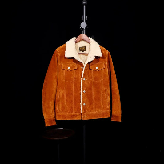 Tailor Brando Classic American Vintage 507 Suede Leather Men's Winter Warmth Genuine Leather Denim Jacket Tailor Brando
