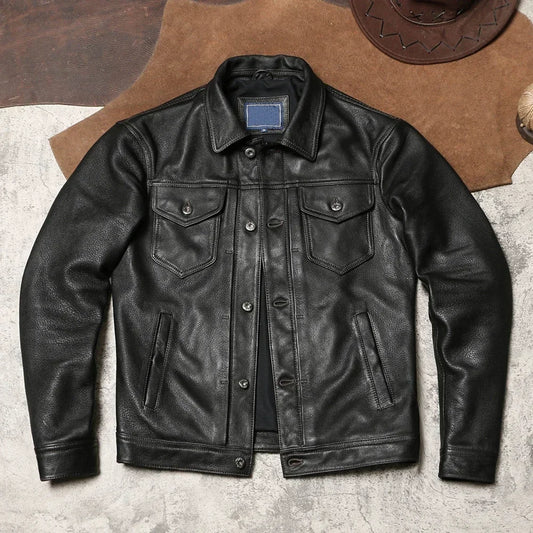 Tailor Brando American Vintage Batik Goatskin Men's Lapel Slim Genuine Leather Jacket