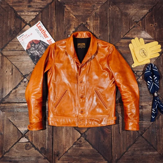 Tailor Brando Vegetable Tanned Horsehide Highland Barley Collar Men's Vintage Leather Jacket Tailor Brando
