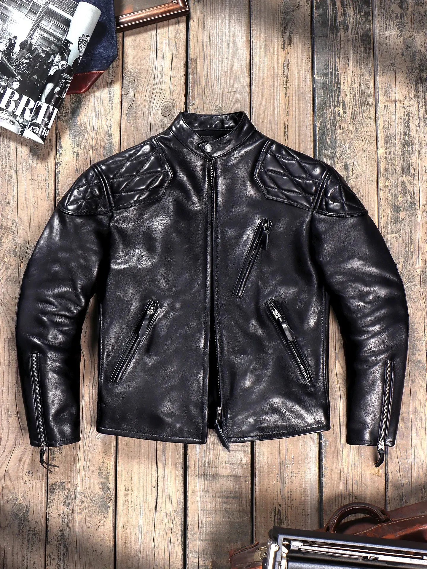 Tailor Brando 1.4mm Uncoated Vegetable-Tanned Calfskin Men's Classic Venom Retro Genuine Leather Motorcycle Jacket Tailor Brando