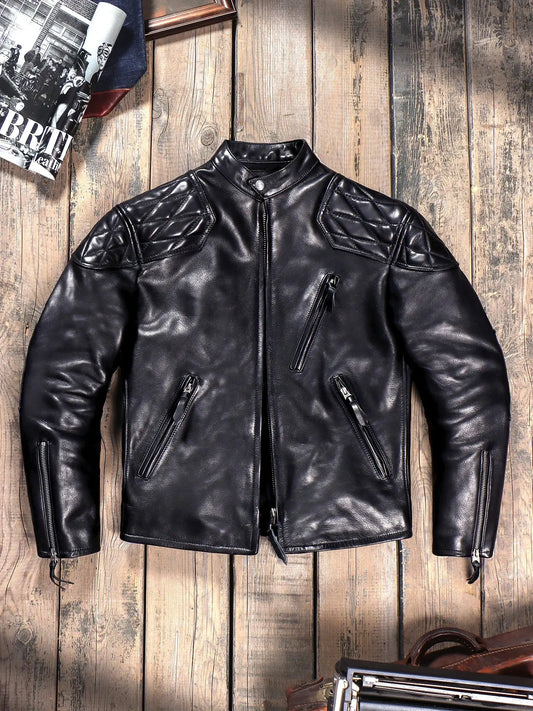 Tailor Brando 1.4mm Uncoated Vegetable-Tanned Calfskin Men's Classic Venom Retro Genuine Leather Motorcycle Jacket Tailor Brando