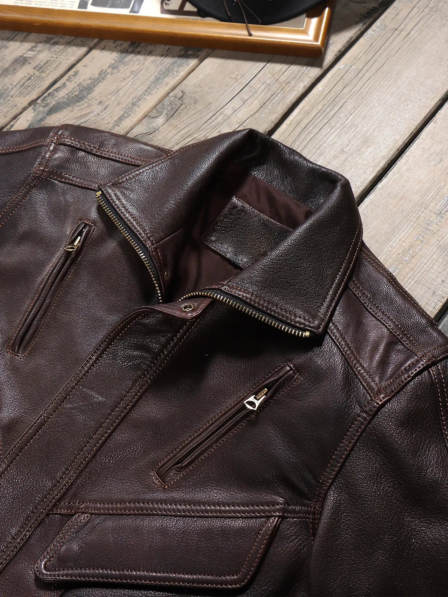 Tailor Brando Uncoated Water-dyed Goatskin 90S Retro Men's Genuine Leather Loose Jacket Tailor Brando