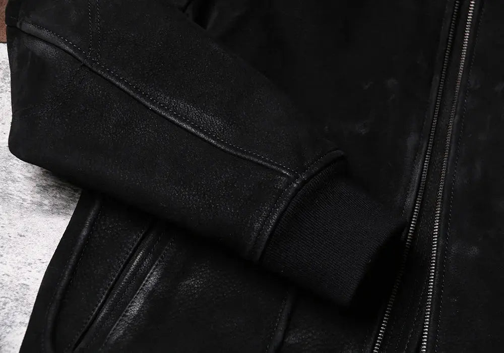 Tailor Brando Distressed-Finish Vintage A2 Heavyweight Men's Lapel-Collar Aviator Genuine Leather Jacket Tailor Brando