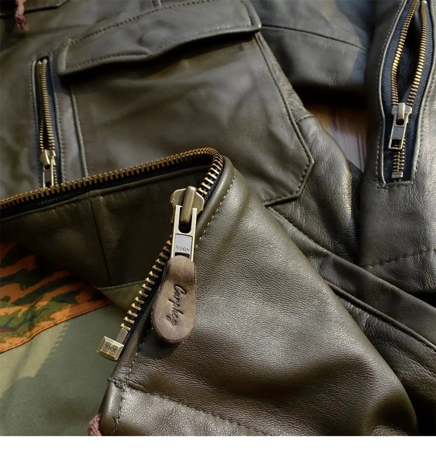 Tailor Brando Full Grain Goatskin Men's Genuine Leather Field Hooded Safari Jacket Tailor Brando