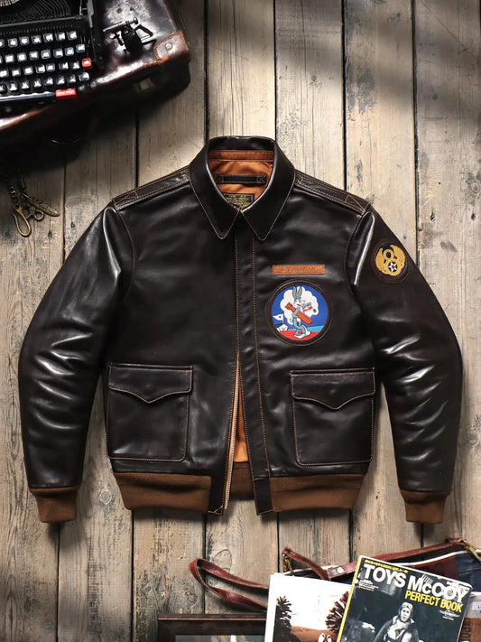 Tailor Brando Full Grain Vegetable Tanned Horsehide Classic A2 Men's Retro Genuine Leather Aviator Jacket Tailor Brando
