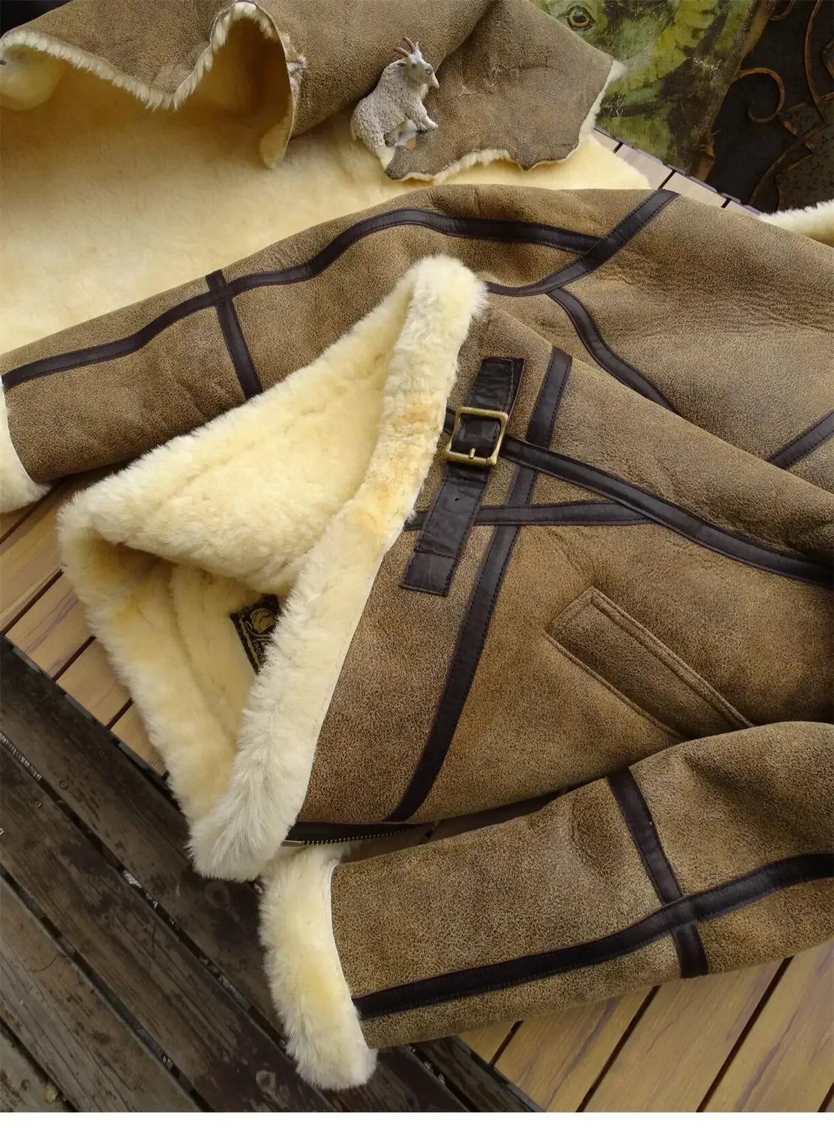 Tailor Brando Original Sheep Shearling American Vintage B6 Classic Pilot Jacket Men's Warm Real Fur Jacket Tailor Brando