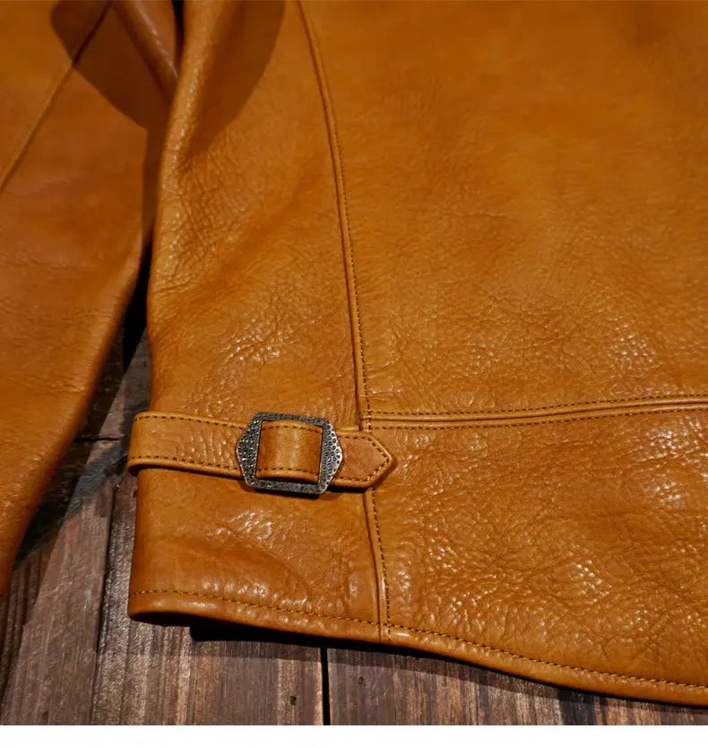 Tailor Brando JS02 Replica Full-Grain Water-Dyed Cowhide American Vintage Men's Genuine Leather Biker Jacket Tailor Brando
