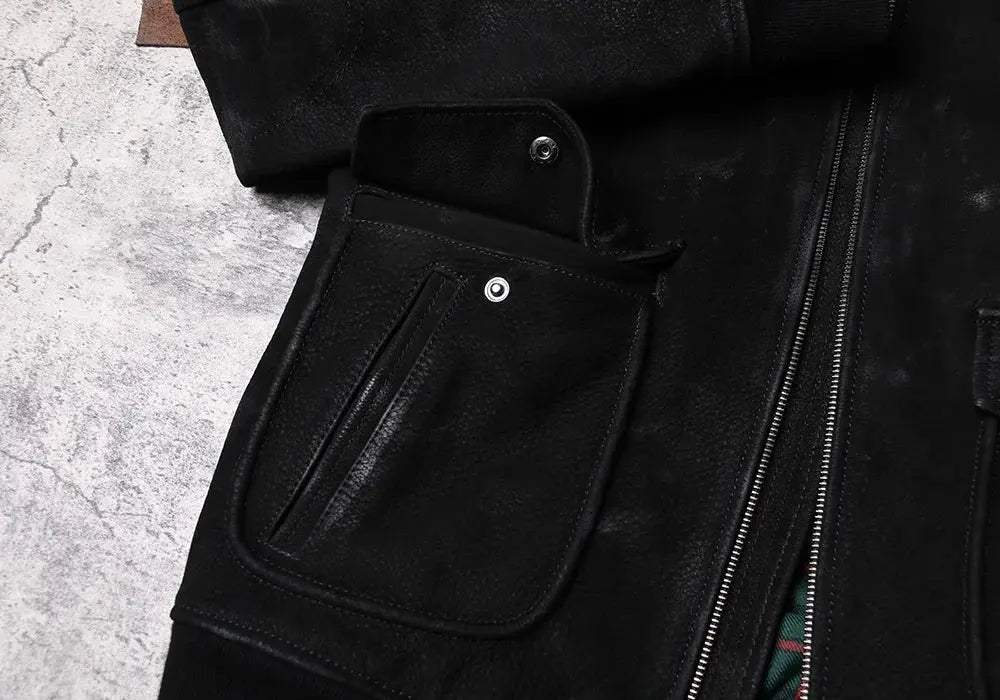 Tailor Brando Distressed-Finish Vintage A2 Heavyweight Men's Lapel-Collar Aviator Genuine Leather Jacket Tailor Brando