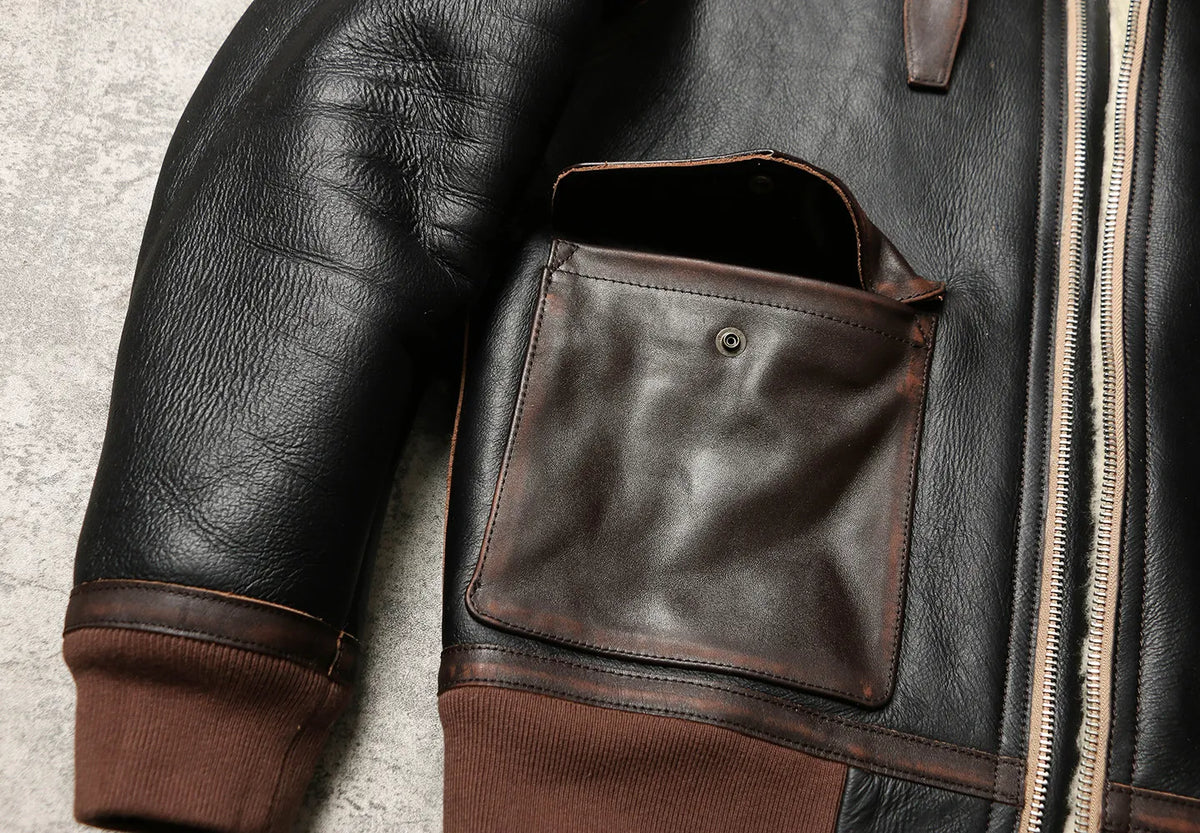 Tailor Brando Authentic Sheep Shearling Men's Vintage G1 Classic Leather Bomber Jacket Tailor Brando