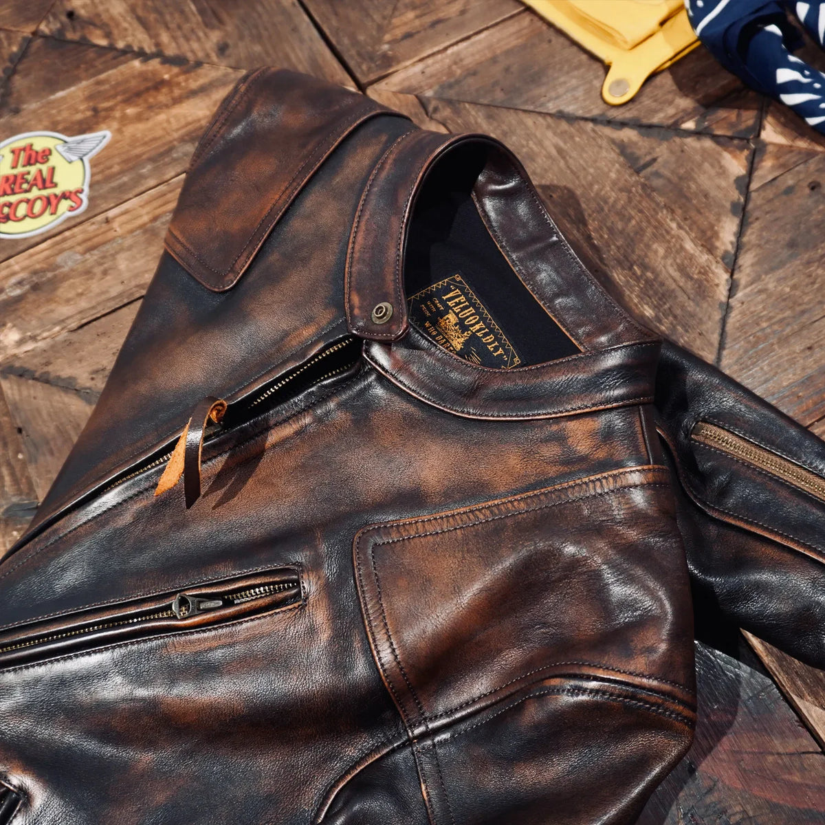 Tailor Brando Full-grain Washed Distressed Tea-core Cowhide Men's Classic Venom Retro Genuine Leather Motorcycle Jacket Tailor Brando