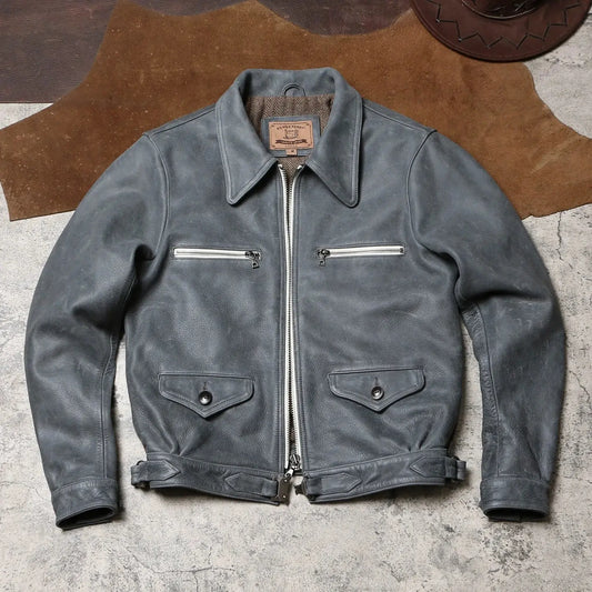 Tailor Brando Full-Grain Cowhide Men's Classic Hartmann Short Aviator Leather Jacket Tailor Brando