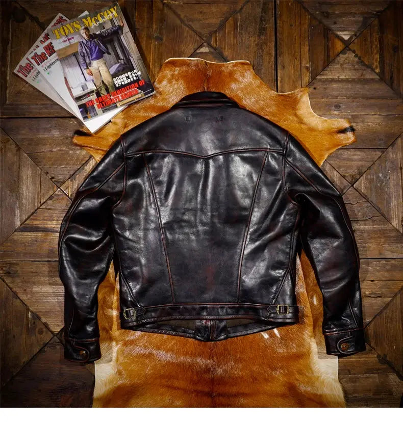 Tailor Brando Classic American Vintage Mendoza Full-Grain Tea-Core Horsehide Men's Genuine Leather Motorcycle Jacket Tailor Brando