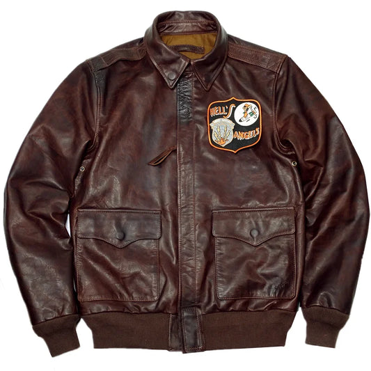 Tailor Brando Vegetable Tanned Oil Waxed Horsehide Men's Classic A2 Aviator Jacket Short Genuine Leather Jacket