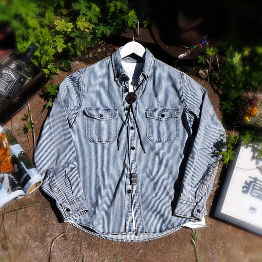 Tailor Brando American Retro Classic Washed Old Striped Work Shirt Men's Cotton Long-sleeved Casual Shirts