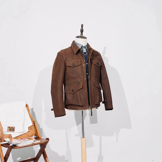 Tailor Brando American Vintage Full-Grain Cowhide Four-Pocket Men's Classic Leather Safari Jacket Tailor Brando