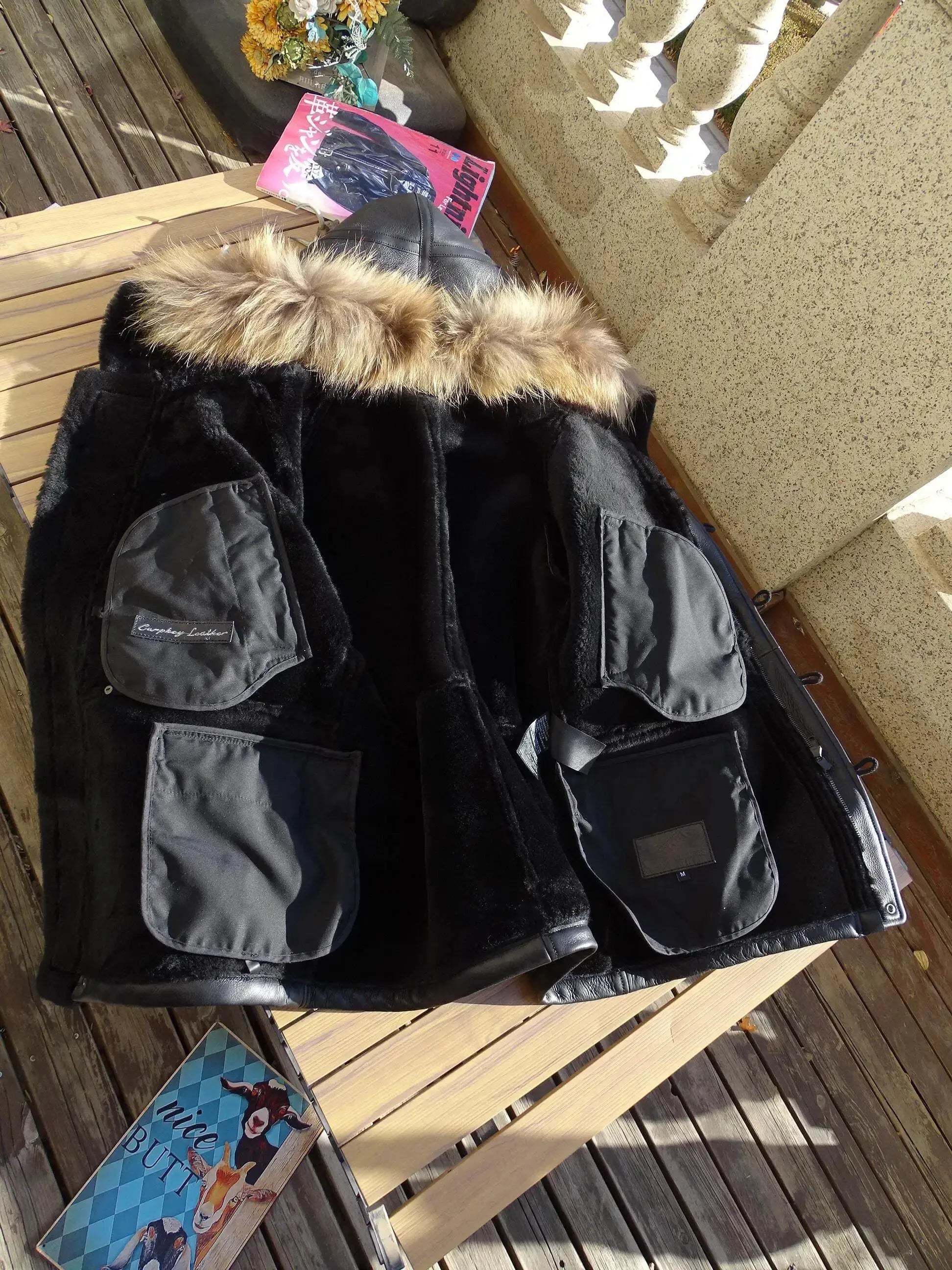 Tailor Brando Authentic Raw Sheepskin & Genuine Raccoon Fur Collar Men's Classic N3B Winter Warmth Jacket Tailor Brando
