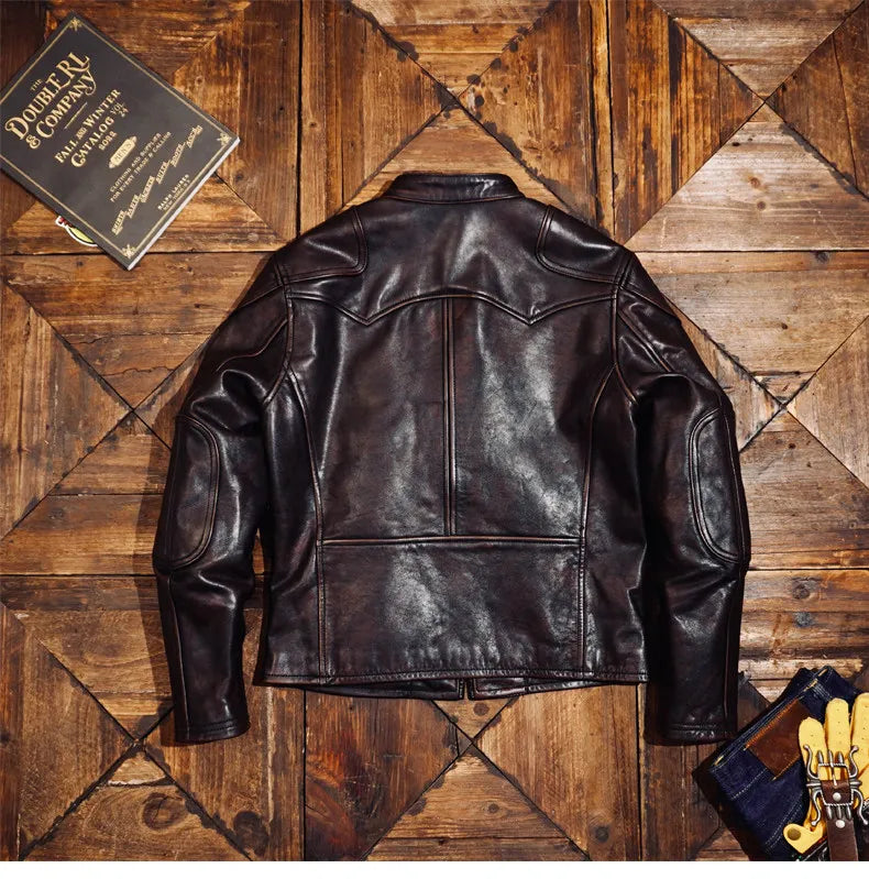 Tailor Brando Full Grain Vegetable Tanned Teacore Horsehide Men's Retro Venom Classic Genuine Leather Biker Jacket Tailor Brando